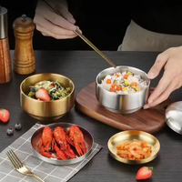 Bol à soupe en métal à double paroi, qualité alimentaire, acier inoxydable doré, bol à kimchi coréen, bol à riz avec couvercle
