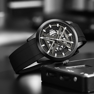 นาฬิกาข้อมือควอตซ์แฟชั่นผู้ชาย สไตล์ธุรกิจและกีฬา ตัวเรือนสแตนเลส สายซิลิโคน กันน้ำ รับผลิตแบบ OEM ODM หน้าปัดแบบเข็ม - Product Image 6