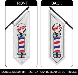 علم صالون حلاقة مثلث الشكل مزدوج الجوانب مع طقم عمود مفتوح وحامل جداري للاستخدام الخارجي، مصنوع من البوليستر السميك ثلاثي الطبقات، لافتة حلاقة للأعمال التجارية - Product Image 3