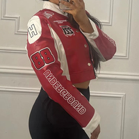 Fabricant OEM Manteau en chenille brodé en cuir imprimé StreetWear de baseball avec logo personnalisé pour les femmes Veste universitaire bombardier courte