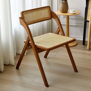 Silla Plegable de Ratán de Estilo Moderno con Respaldo de Madera Maciza, Taburete Sencillo para el Hogar, para Sala de Estar o Mesa de Comedor L094 - Product Image 3