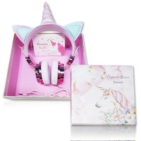 Usine Innoliance Anime Multicolore Mignon 2 Pièces Fil Filaire Rose Casque Sapin Enfants Licorne Casque avec Microphone pour Filles