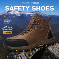 Chaussures de sécurité pour hommes, antidérapantes, avec embout en acier, protection anti-écrasement, chaussures de travail à lacets, mi-hautes, imperméables