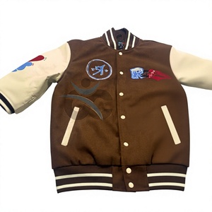 Veste universitaire marron personnalisée pour homme ORCAFITS avec motifs de patchs brodés, coupe classique, col rabattu, style décontracté, vêtements d'automne - Product Image 1