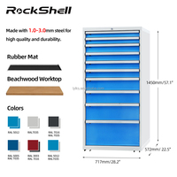 Armoire à outils roulante à 10 tiroirs en acier laminé à froid Rockshell, robuste, écologique, style industriel, certifiée ISO, OBM OEM/ODM