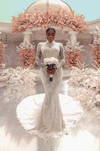 Vestidos de Novia Sexys de Manga Larga con Cuello Alto y Encaje, Vestido Largo de <span class=keywords><strong>Sirena</strong></span> para Novia 2024 - Product Image 3