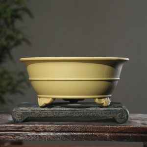 Pot de fleurs rond en argile violette avec ligne centrale Ruyi, style chinois à trois pieds, pour orchidées et bonsaïs, fait main, grand bol - Product Image 1