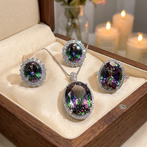 9 Trending 2026 New Arrivals <b>Gold</b> Plated Vintage Copper 15*20-13*18mm Oval Cut Cubic Zirconia 3 Pieces Set Big Jewelry Set Women - Product Image 4
