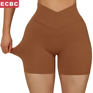 Womens Gym Latihan Yoga Scrunch Butt Biker Celana Pendek Legging Mulus Pinggang Tinggi V Cut Bentuk Legging Pendek dengan Paket untuk Wanita