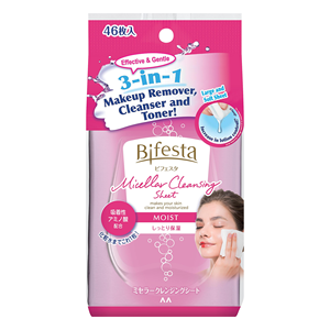 Fabriqué au Japon, Bifesta, lingettes nettoyantes micellaires douces, non parfumées, en microfibre, 46 lingettes, 3 en 1, démaquillant, nettoyant, tonique, acide aminé - Product Image 1
