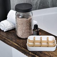 Support de Savon Amovible en Bambou avec Grille et Plateau de Récupération en Plastique pour Évier de Salle de Bain, Maison ou Hôtel