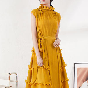 <span class=keywords><strong>Robe</strong></span> de soirée plissée à volants, couleur unie, ample et élégante, style Abaya de Dubaï, grande taille pour femmes rondes – Nouvelle collection très prisée - Product Image 2