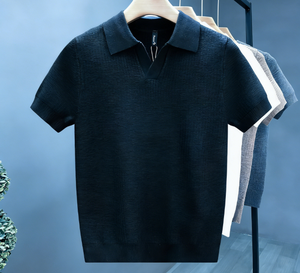 Camiseta de punto de manga corta para hombre, nueva colección de verano, con cuello tipo tijera, de lyocell, fresca y resistente a las arrugas - Product Image 6