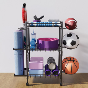 Carrello Multifunzionale per Attrezzature Sportive, Portaoggetti per Basket e Tappetini Yoga con Ripiano in Metallo, Imballato in Scatola - Product Image 3