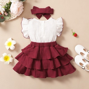 Vestito con maniche a mosca per bambini nuova torta gonna carina e fascia per capelli set di <span class=keywords><strong>abbigliamento</strong></span> per bambina per <span class=keywords><strong>1</strong></span> <span class=keywords><strong>anno</strong></span> di età - Product Image 3