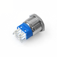 Interrupteur à bouton-poussoir plat en laiton nickelé de 22 mm, étanche IP67, symbole d'alimentation 3V/24V DC, LED éclairée, 2NO2NC DPDT