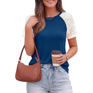 Camiseta de Verano para Mujer FOXA, con Manga Raglán de Encaje, Estilo Casual, Básica, Transpirable, de Algodón Tejido, Blusa de Moda Primavera - Product Image 5