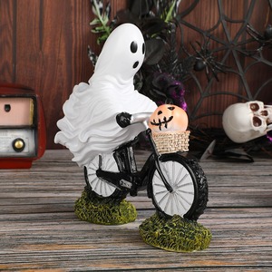 Lindo fantasma de Halloween decorativo espeluznante fantasma bicicletas Halloween figurita fantasma bicicletas jinete con calabaza Rosa decoración de Halloween - Product Image 1