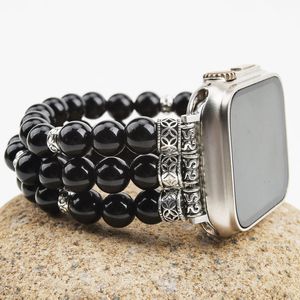 <span class=keywords><strong>Bracelet</strong></span> en perles d'obsidienne noire élastique de luxe pour hommes <span class=keywords><strong>Bracelet</strong></span> de montre pour <span class=keywords><strong>Apple</strong></span> <span class=keywords><strong>Watch</strong></span> avec <span class=keywords><strong>Bracelet</strong></span> de bijoux - Product Image 3