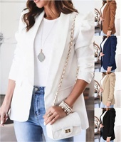 Nouvelle Collection Automne Hiver Tempérament Élégant Quotidien Commutation Couleur Unie Manches À Volants Conception Femmes Costume D'affaires Veste