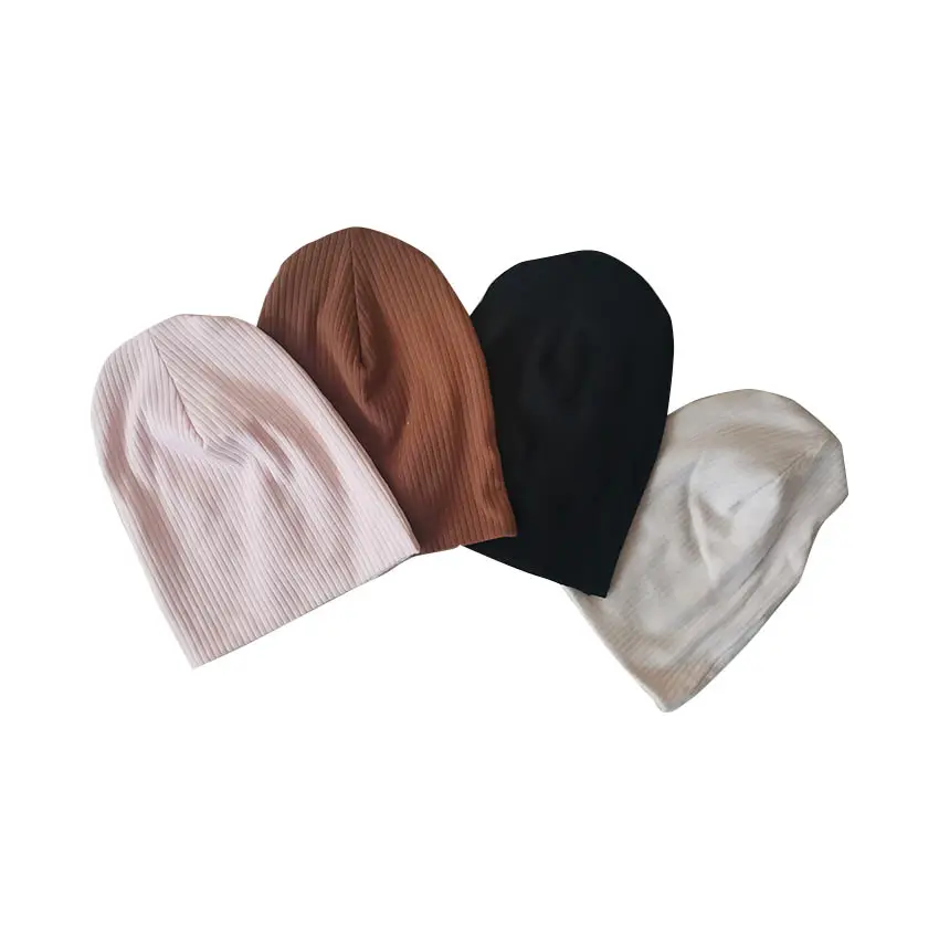 Cappello invernale per neonato in cotone a coste all'ingrosso berretto semplice cappello caldo a doppio strato in stile Casual per neonato