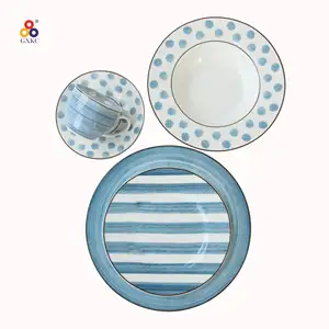 Neue Produkte auf dem Markt GXKC 20 Stück Königsblau New Bone China Porzellan Geschirr Sets