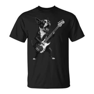 T-shirt pour amoureux des chiens, Boston Terrier jouant de la guitare basse, musique rock - Product Image 1