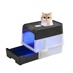 2024 vente chaude désodorisant cheminée chat litière entièrement fermé type de tiroir surdimensionné chat toilette avec anti-sable pour chat