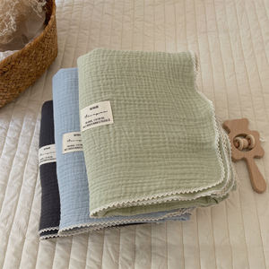 新スタイル 100%クレープコットン 2重ガーゼ 超ソフト 通気性 無地 ベビーモスリン おくるみ レースブランケット スワドル - Product Image 4