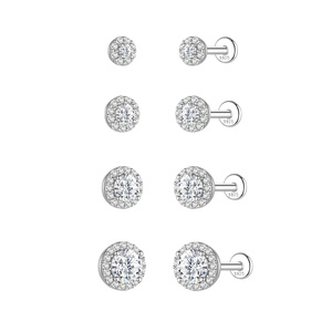 Pendiente de Plata de Ley 925 con Moissanita, Diseño Geométrico de Corazón y Copo de Nieve, Hipoalergénico, Parte Trasera Plana, para Piercing de Cartílago - Product Image 5
