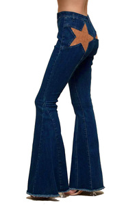 Ladies Skinny Slim Bell-Bottom Front Pockets <strong>Red</strong> Star Decoration Flare <strong>Jeans</strong> <strong>Women</strong> Fashion - Product Image 5