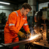 Combinaison de travail en coton à taille élastique, deux pièces, orange, ignifuge, veste de sécurité, pantalon cargo, plusieurs poches pour outils, industrielle