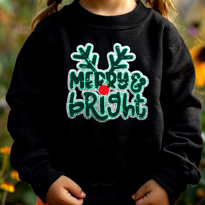 Toppa Ricamata Personalizzata 'Merry & Bright' <span class=keywords><strong>con</strong></span> Bordo in Glitter <span class=keywords><strong>Argento</strong></span> e Perline su Tessuto in Tela per Cappelli - Product Image 1