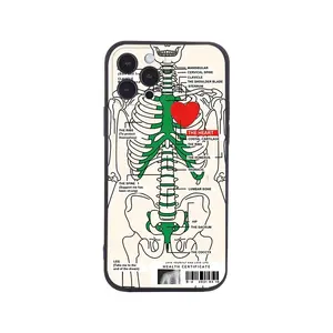 Personalization Human Heart Skeleton Love Phone Case For iPhone11 12 13 Pro Max 14Pro 14Plus XS XR Liquid Silicone Phone Cover