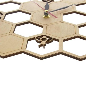 Cut Wood <strong>Clock</strong> Honey <strong>Bee</strong> on Honey Comb Hexagon Nature Watch Wall <strong>Clock</strong> Geometric Kitchen Art Decor - Product Image 4
