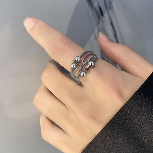 Bagues anti-ternissement en cuivre plaqué rhodium écologiques, ajustables, avec perles rotatives porte-bonheur, bijoux anti-anxiété pour femmes, vente en gros - Product Image 3