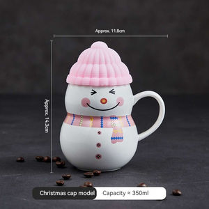 Mug à café en céramique et porcelaine Snowman avec couvercle en silicone, cadeau de Noël écologique, capacité 500 ml-1 L, marque JNSM - Product Image 6