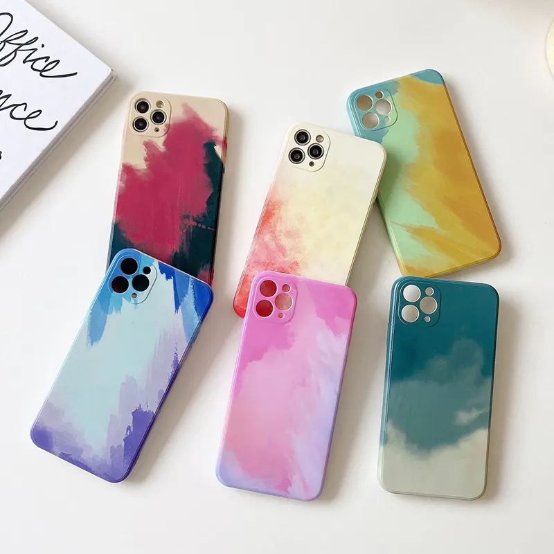 2021 Hot Wholesale Watercolor Printing Design Phone Backcover Liquid Silicone Colorful Phone Case Cover For iPhone 12 Mini 11