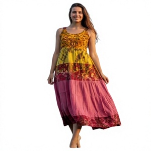Vestido Largo de Algodón Estilo Bohemio Vintage, Corte en A, Cómodo, Suave, Ecológico, Lavable, Transpirable, Natural, para Fiestas de Verano - Product Image 1