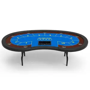 YH 96英寸赌博专业椭圆形欧洲扑克巡回赛比赛折叠腿德州霍尔登扑克桌与经销商托盘