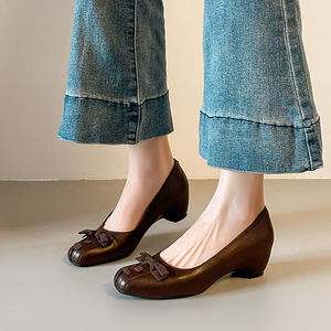 Scarpe Mary Jane con Tacco Nascosto da 6 cm, Punta Quadrata, Stile Retrò Francese, Allacciatura con Fiocco, Tacco Grosso, Traspiranti e Leggere per Primavera - Product Image 3