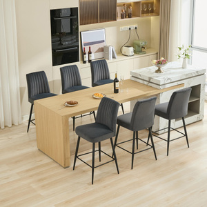 Adjustable Iron Feet Velvet Grey Modern <b>Bar</b> Chairs Set of <b>2</b> for Hotel Dining and Commercial Use - Product Image 5