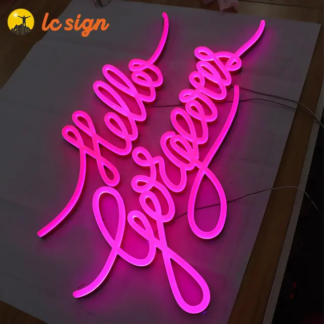 Logo Akrilik Neon LED Bercahaya Kustom Masuk untuk <span class=keywords><strong>Tanda</strong></span> Huruf Sampel