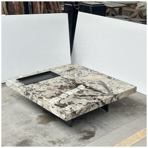 Table basse carrée de luxe moderne <span class=keywords><strong>en</strong></span> quartzite blanc poli pour salon, avec plateau métallique intégré, vente <span class=keywords><strong>en</strong></span> gros - Product Image 2