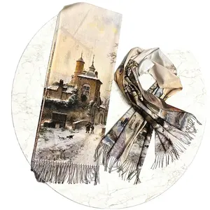 定制冬季保暖双面印花便宜数码印花男装设计师羊绒围巾画羊绒