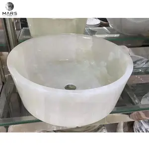 Luxury Design Natural White Onyx Jade Marble Stone Bathroom Sink Wash Basin