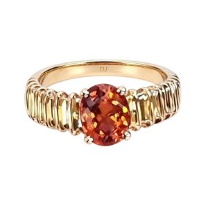925 Sterling <b>Silver</b> Yellow Gold Orange <b>Garnet</b> <b>Ring</b> Oval Fire Stone Ribbed Textured Band Statement <b>Ring</b> - Product Image 1