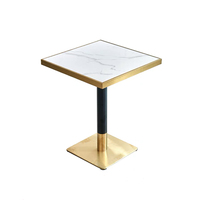 Table de salle à manger en marbre de luxe pour restaurant, ensembles de tables en acier inoxydable doré et pierre pour café, hôtel, bar, restauration rapide, extérieur
