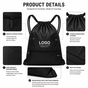 Zaino Personalizzato in Poliestere 600D con Coulisse e Tasca con Cerniera per Attrezzatura Sportiva Scolastica ed Eventi <span class=keywords><strong>di</strong></span> Squadra - Product Image 2