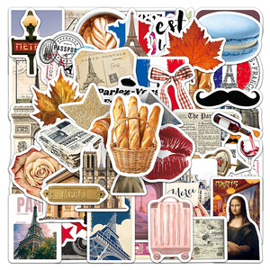50 autocollants rétro <span class=keywords><strong>sur</strong></span> le thème de <span class=keywords><strong>Paris</strong></span>, autocollants esthétiques en vinyle de la Tour Eiffel pour valise, carnet, bouteille d'eau - Product Image 2